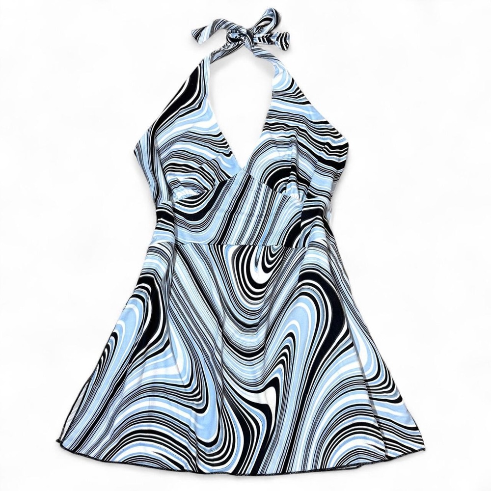 Y2K Blue Swirl Pattern Coolwear USA Halter Top Large